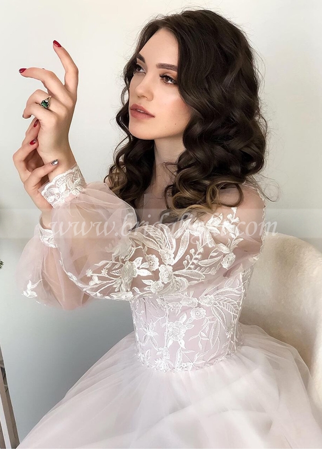 Princess 2022 Long Sleeve Appliques Lace Tulle Bridal Wedding Gowns