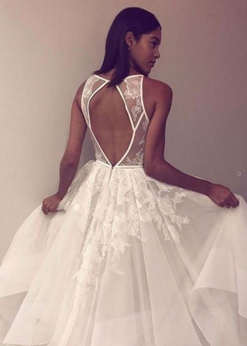 Ruffled 2022 Style Wedding Dress with Lace Illusion Bodice