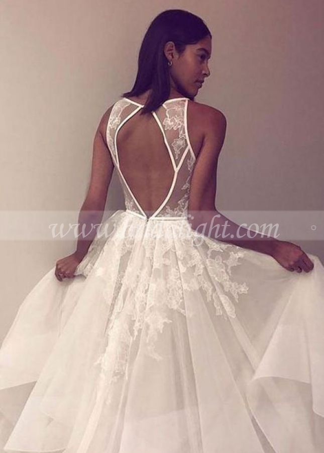 Ruffled 2022 Style Wedding Dress with Lace Illusion Bodice