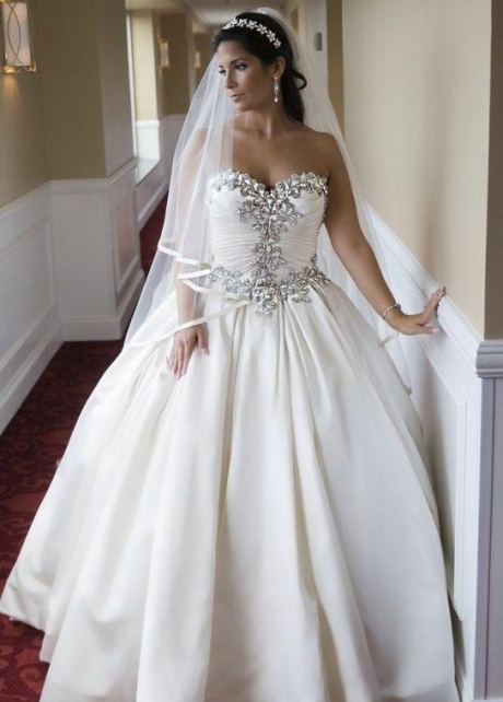 Rhinestones Sweetheart Satin Bridal Gown with Corset Back