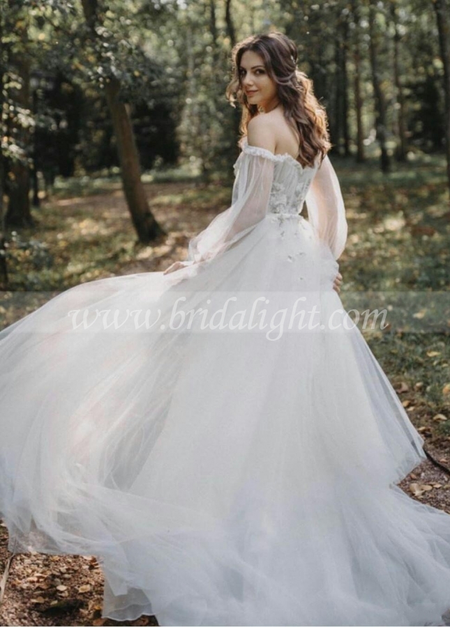 Boho Wedding Dresses Strapless Lace Long Sleeves