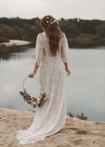Beach Wedding Dresses Bohemian Lace 2022 Deep V Neck Country A Line Bridal Gowns