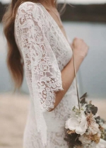 Beach Wedding Dresses Bohemian Lace 2023 Deep V Neck Country A Line Bridal Gowns