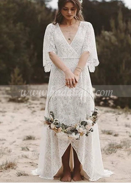 Cheap Beach Wedding Dresses Bohemian Lace 2023 Deep V Neck Country A ...