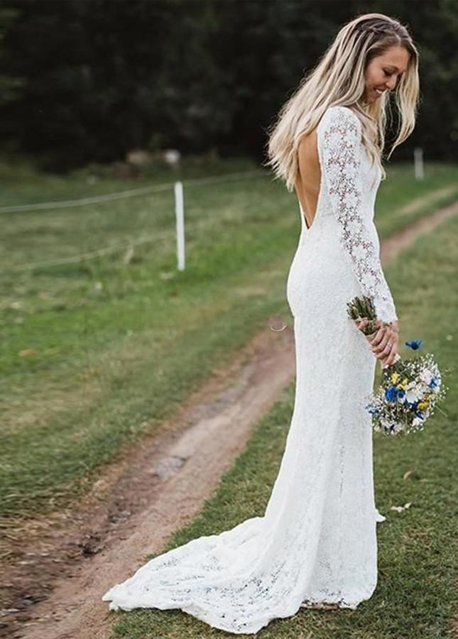 robe de mariee Country Lace Wedding Dress 2022 vestido de noiva Wedding Party Dress Open Back Mermaid Bridal Gowns Long Sleeves