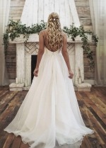 Simply Satin Backless Forest Themed Wedding Dresses with Organza Skirt