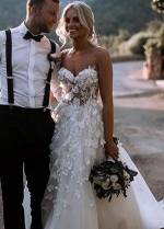 Sweetheart 3D Floral Wedding Dress Gown with Tulle Skirt