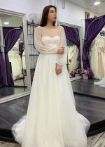 Strapless Lace Tulle Bridal Gown with Pearls Outer Cover