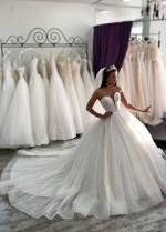 Sparkling Sequin Tulle Wedding Gown with Plunging Neckline