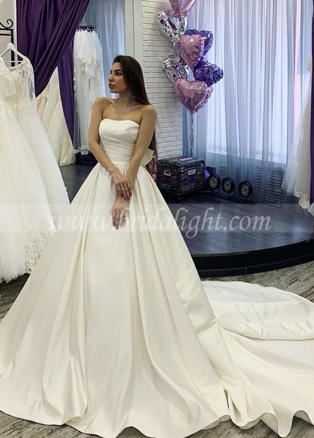 Strapless Satin Bridal Gown with Detachable Lace Top