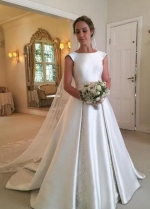 Simple Satin Bridal Gown with Cap Sleeves