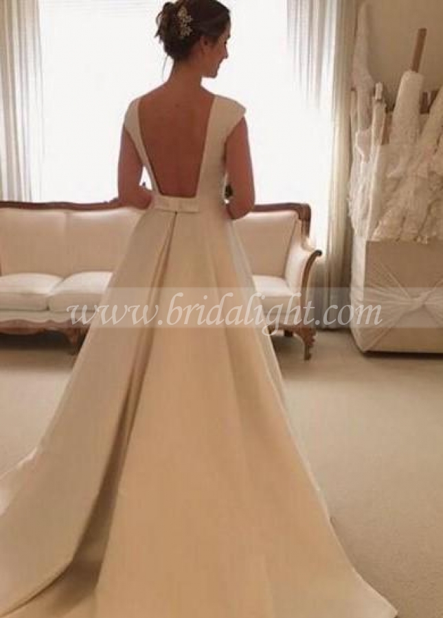Simple Satin Bridal Gown with Cap Sleeves