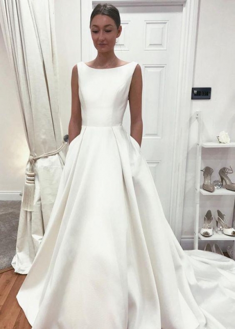 Sleeveless Satin Bride Dress with Pockets vestido de noiva 2022