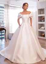 Satin Plain Wedding Dress with Off-the-shoulder