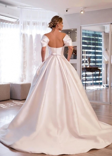 Satin Plain Wedding Dress with Off-the-shoulder