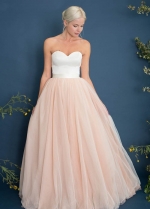 Sweetheart Satin Spring Bridal Gown with Blush Pink Tulle Skirt