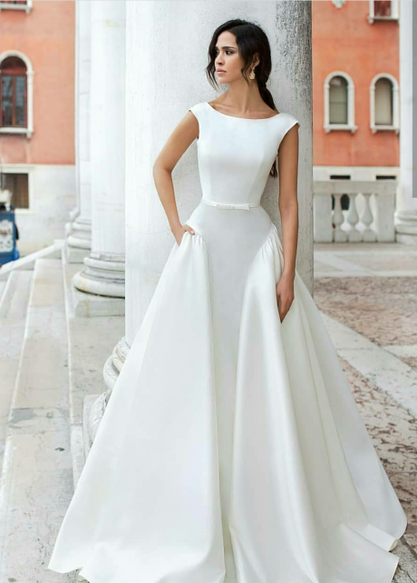 Simple Sophisticated Satin Wedding Dress with Pockets