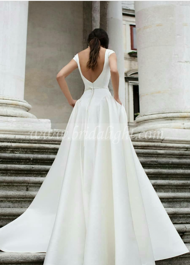 Simple Sophisticated Satin Wedding Dress with Pockets