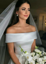 Simple Satin Bridal Dress with Fold Off-the-shoulder