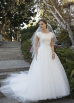 Scoop Neck Modest Wedding Gown with Lace Bodice