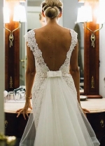 Sheath Lace Wedding Dress with Detachable Tulle Train
