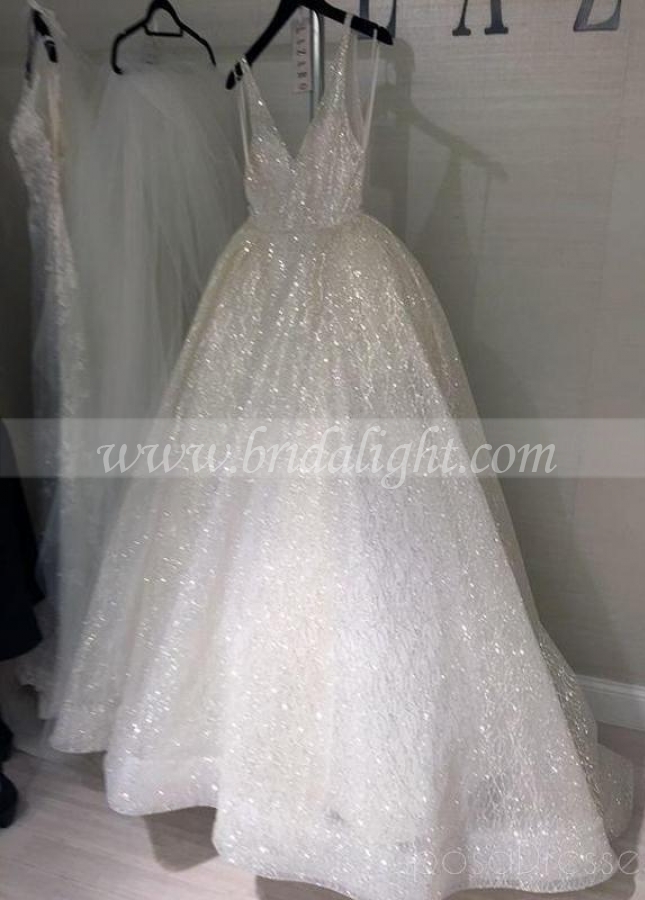 Sparkling Sequin Wedding Dresses with V-neckline