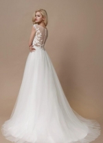 Sheer Neckline Lace Wedding Gown with Lace Bodice