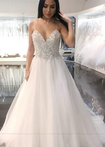 Sweetheart Crystals Beaded Wedding Dresses Spaghetti Straps
