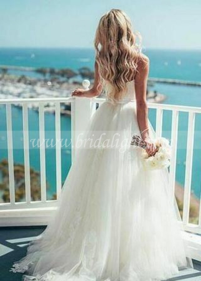 Satin and Tulle Wedding Gown Dresses with Spaghetti Straps