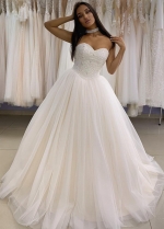 Strapless Sequin Crystals Ball Gown Bridal Dress Tulle Skirt