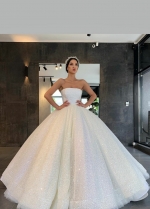 Strapless Sequin Ball Gown Wedding Dress Open Back