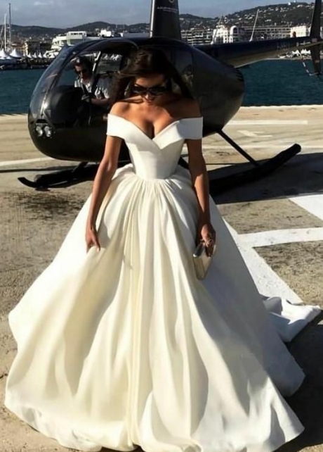 Satin Wedding Ball Gown Dresses with Off-the-shoulder vestido de novia