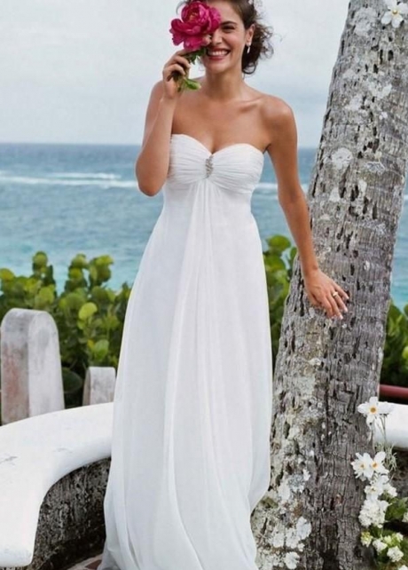 Cheap Strapless Chiffon White Wedding Dresses 2023 vestido de boda de playa  Online 