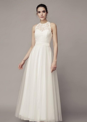 Sleeveless Lace Boho Wedding Gown with Tulle Skirt