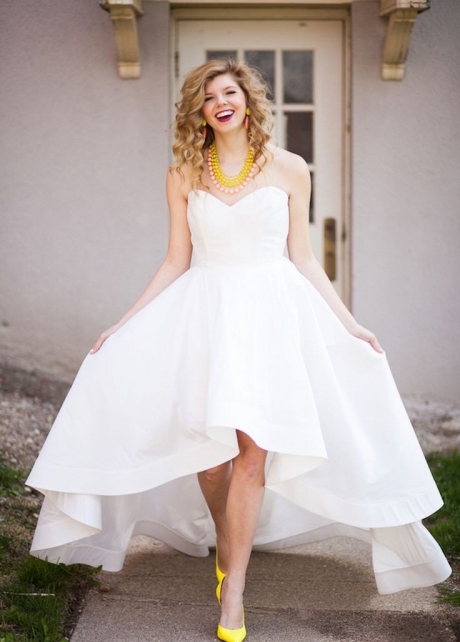 Strapless Satin Hi-lo Bridal Dress for Summer Weddings