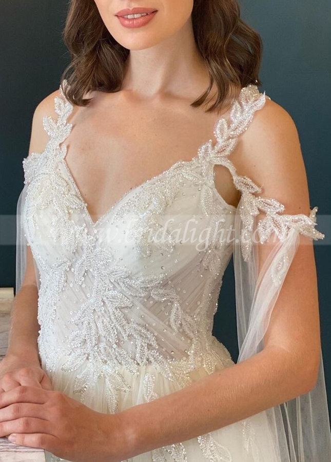 Sweet Girl See Through Tulle Wedding Dress
