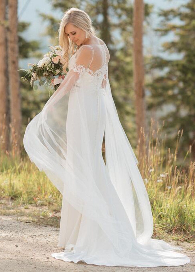 Spaghetti Straps Destination Wedding Gown with Detachable Long Shawl