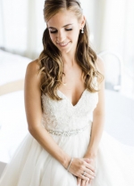 Spaghetti Straps V-neck A-line Wedding Dress with Crystals Belt