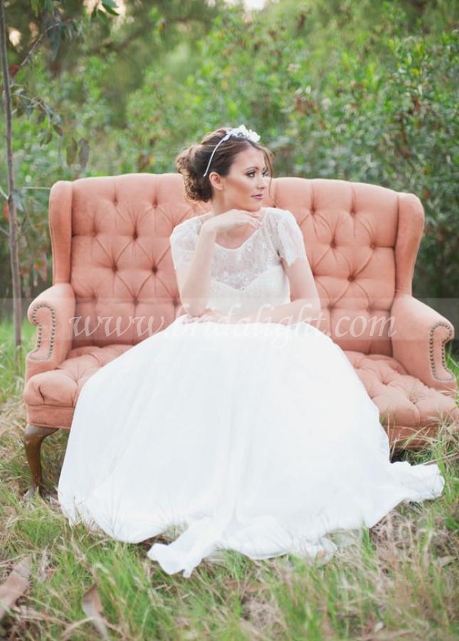 Sweet Lace Chiffon Wedding Dresses with Sleeves