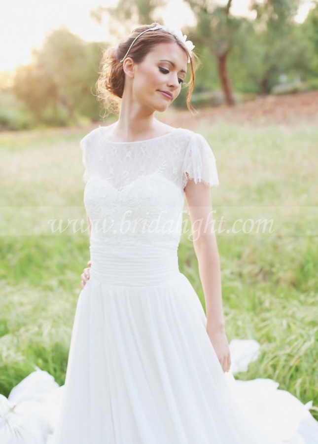 Sweet Lace Chiffon Wedding Dresses with Sleeves