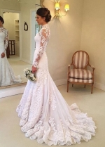 See-through Lace Long Sleeves Wedding Gown with High Neck