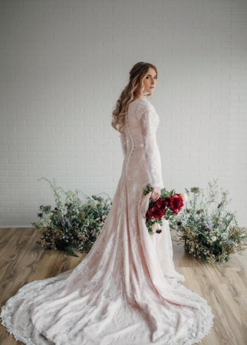Sheer Long Sleeves Lace Modest Bride Dress Wedding 2022 novia