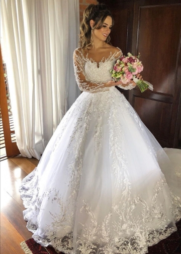 Spread Lace Bridal Dresses with Long Sleeves vestido de noiva de renda