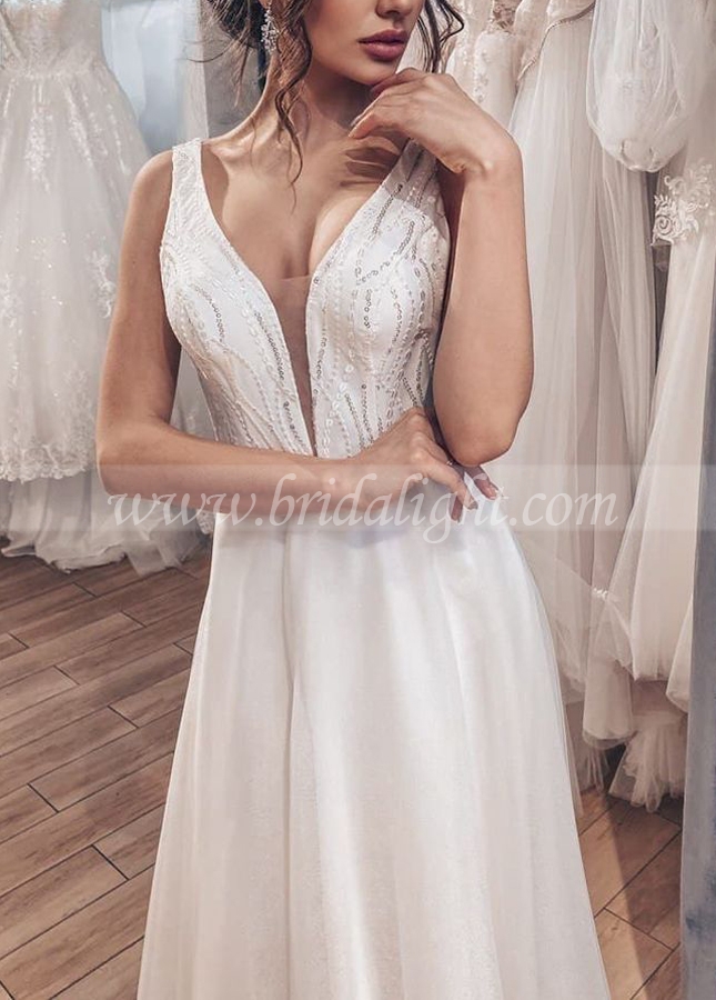 Simple Wedding Dresses V-neckline vestido de novia