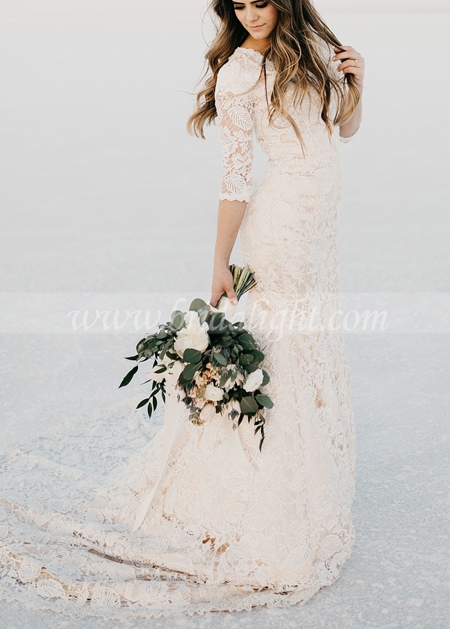 Slim Mermaid Lace Dress for Bride With Sleeves