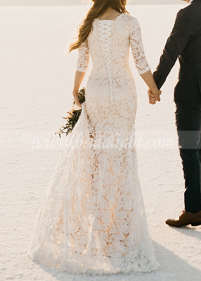 Slim Mermaid Lace Dress for Bride With Sleeves