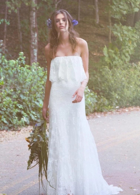 Strapless Casual Boho Wedding Dress Lace vestido de boda