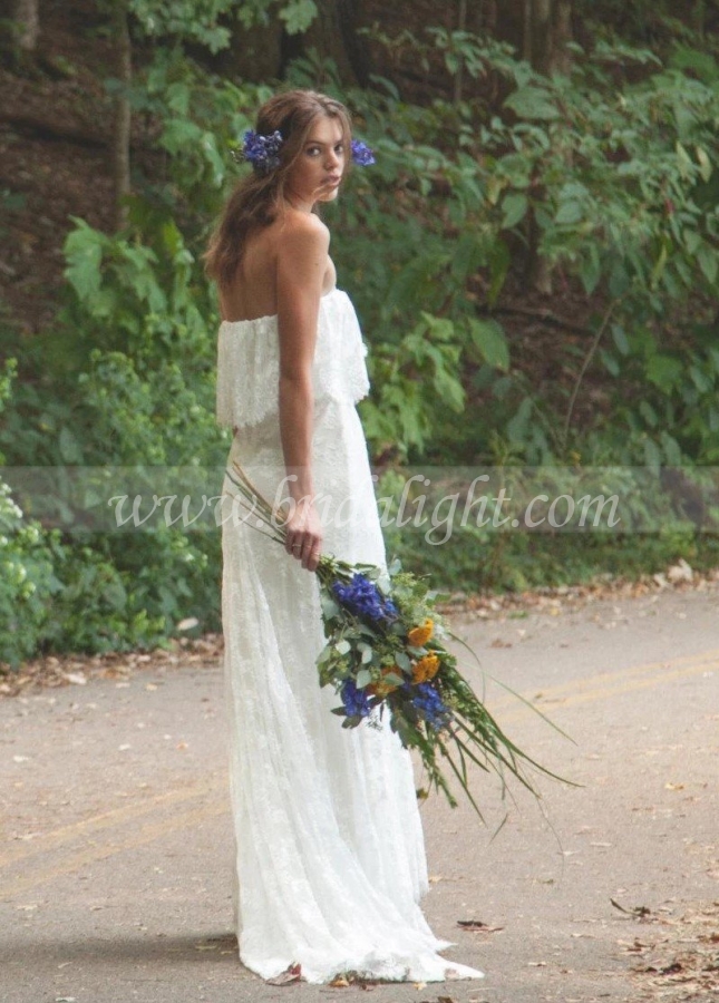 Strapless Casual Boho Wedding Dress Lace vestido de boda