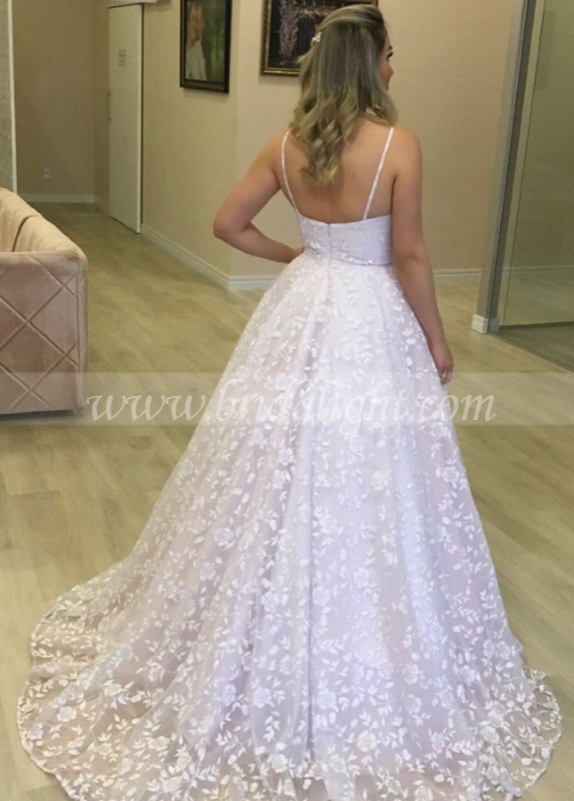 Spaghetti Straps 2022 Wedding Dresses Lace Open Back Vestido de novia