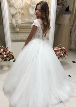 See-through Neckline Tulle Lace Wedding Dresses with Sleeves